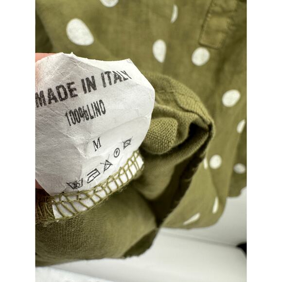 Lands Downunder Tunic Women Medium Green Polka Dot Linen Italy 3/4 Sleeve - Picture 7 of 7